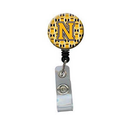 CAROLINES TREASURES Letter N Football Black, Old Gold and White Retractable Badge Reel CJ1080-NBR